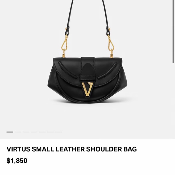 Authentic Versace Virtus Black Leather Shoulder Bag with Gold Accents - Picture 2 of 15